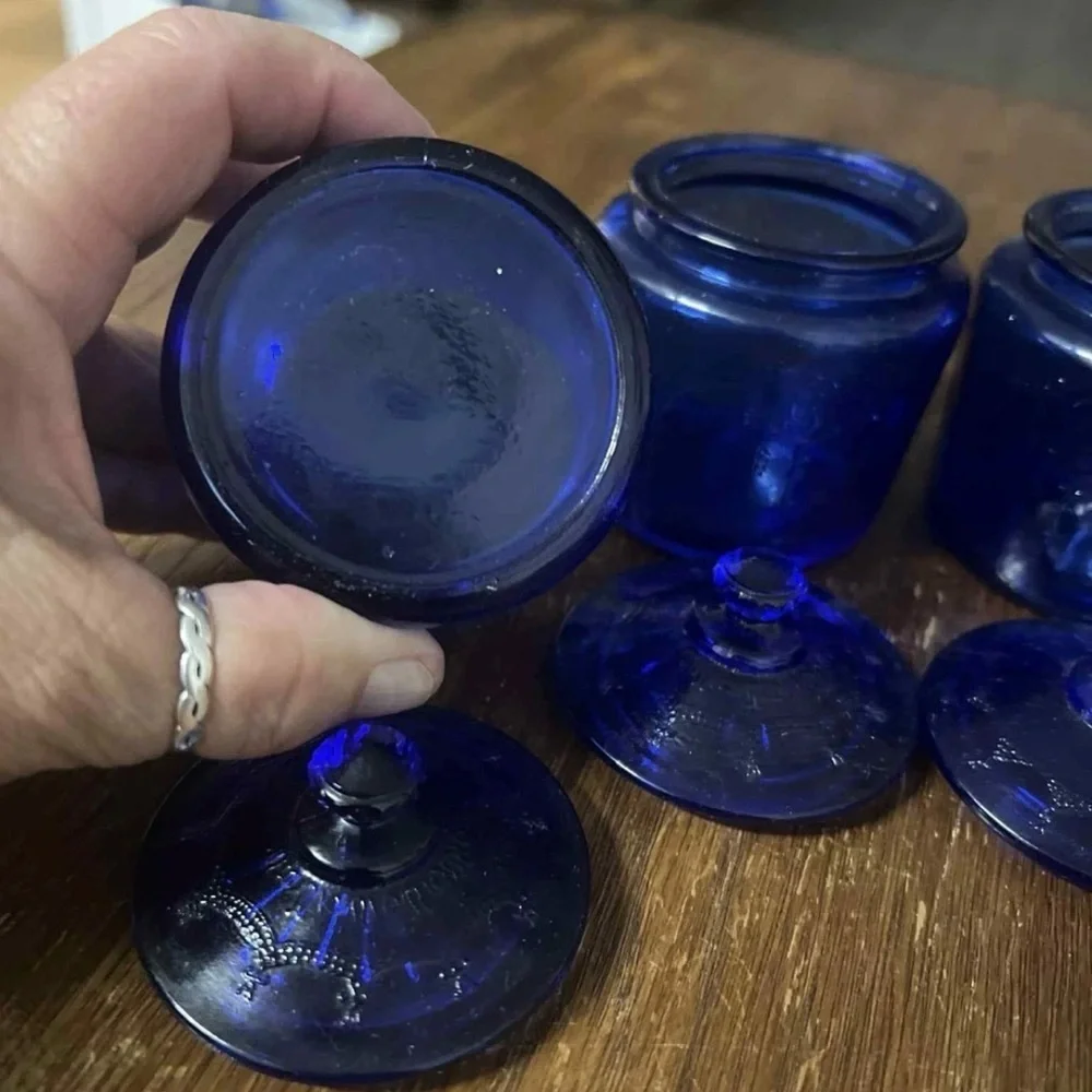 Indiana Glass Cobalt Blue Apothecary Jar Set (4) – Vintage 1960s Colonial Blue